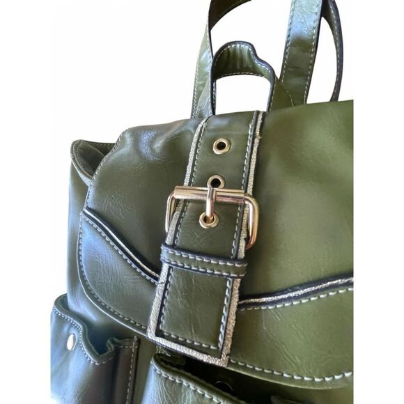 Backpack Women Mini Green Simulated Leather Gold Fittings Excellent Condition - Picture 3 of 12